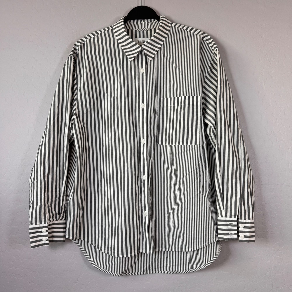 Pistola Womens Striped Button Up Shirt Long Sleeve Relaxed Fit Top Medium